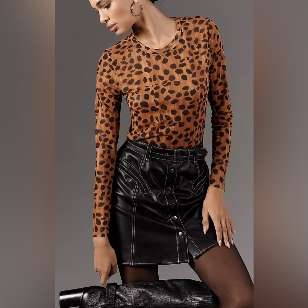 Anthropologie Porridge Leopard Print Mock Neck Long Sleeve Top